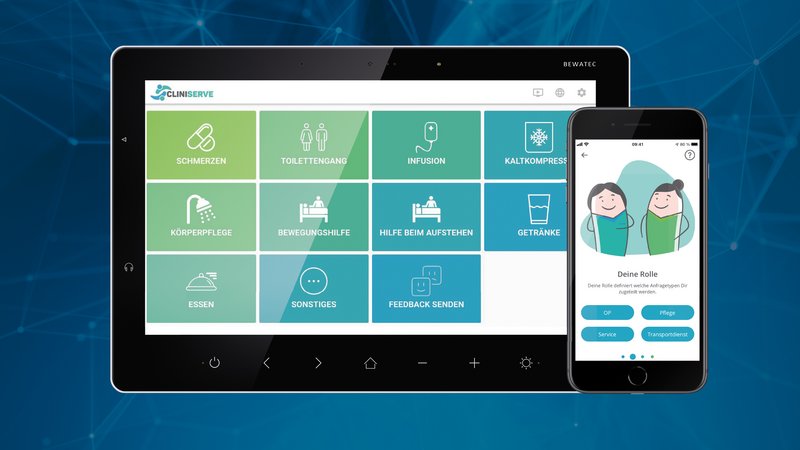 Screenshot von CLINISERVE Service-Call auf BEWATEC Tablet und Smartphone